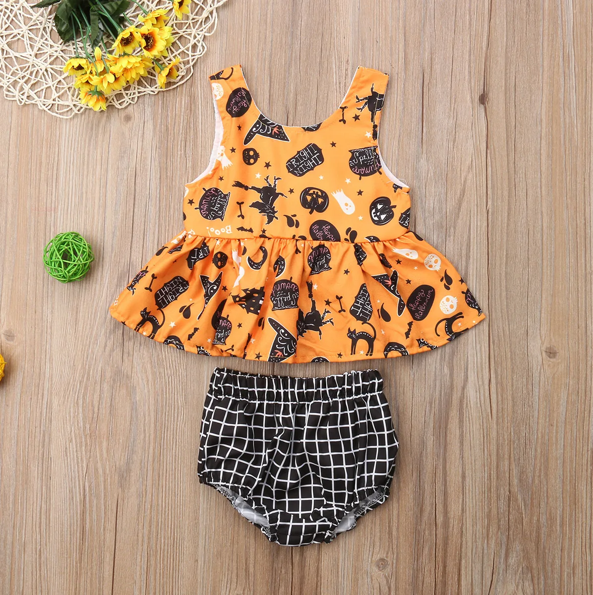 Костюм для новорожденных девочек на Хэллоуин жилет с принтом платье клетчатые