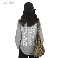 lychee trendy back head print women t shirt face print long sleeve o neck female t shirt casual loose tee top