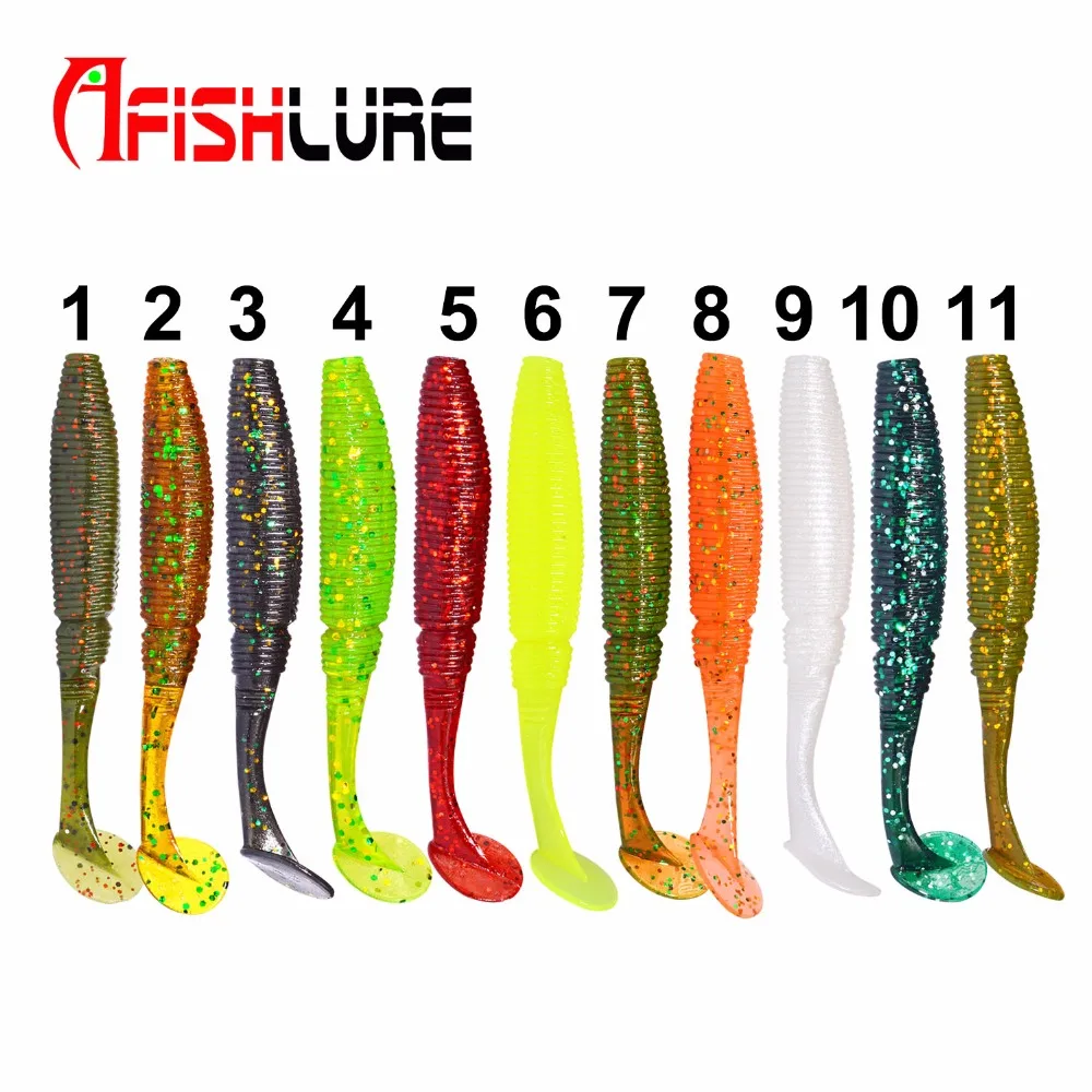 6 шт./лот Afishlure T Shad 75 мм 3 г воблеры силиконовая приманка Мягкая с хвостом джиг