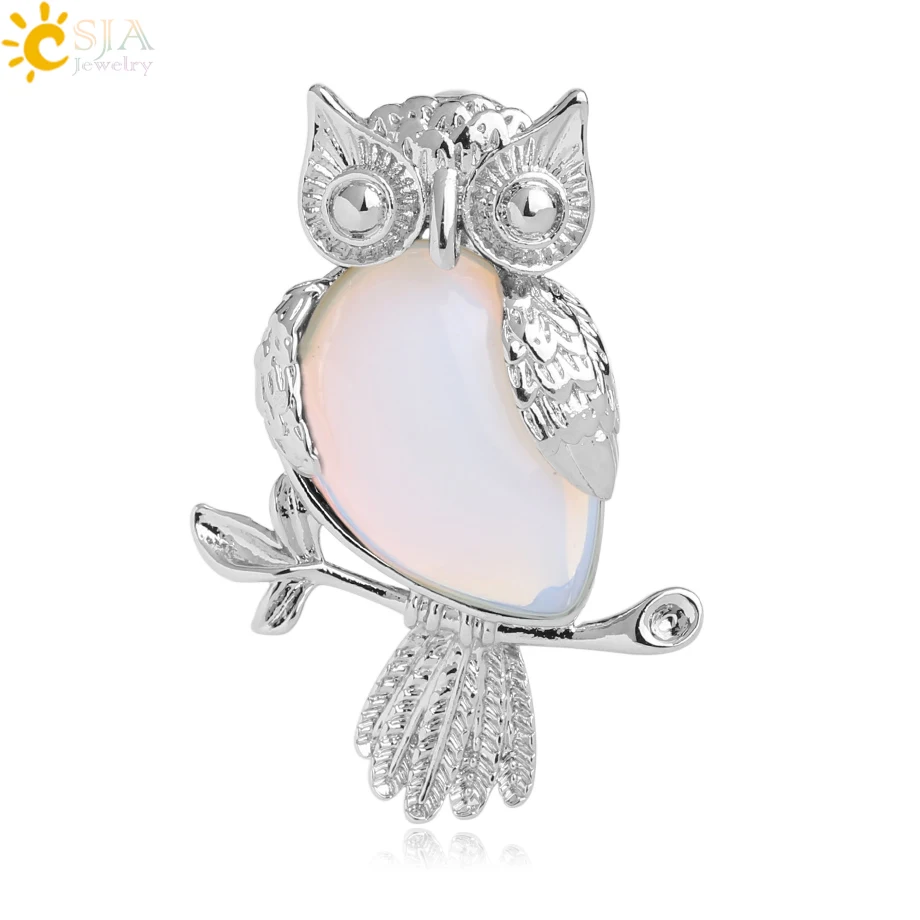 Opal CSJA животное сова кулон в форме капли воды в форме натуральный камень кварц кристалл серебряный цвет кулон для ожерелья для женщин мужчин ювелирные изделия G076 - Окраска металла: Opal