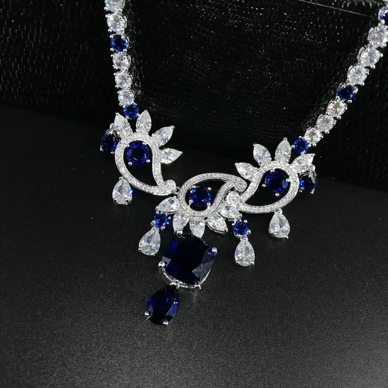 Новое модное романтическое синее циркониевое ожерелье AAA серьги для свадьбы