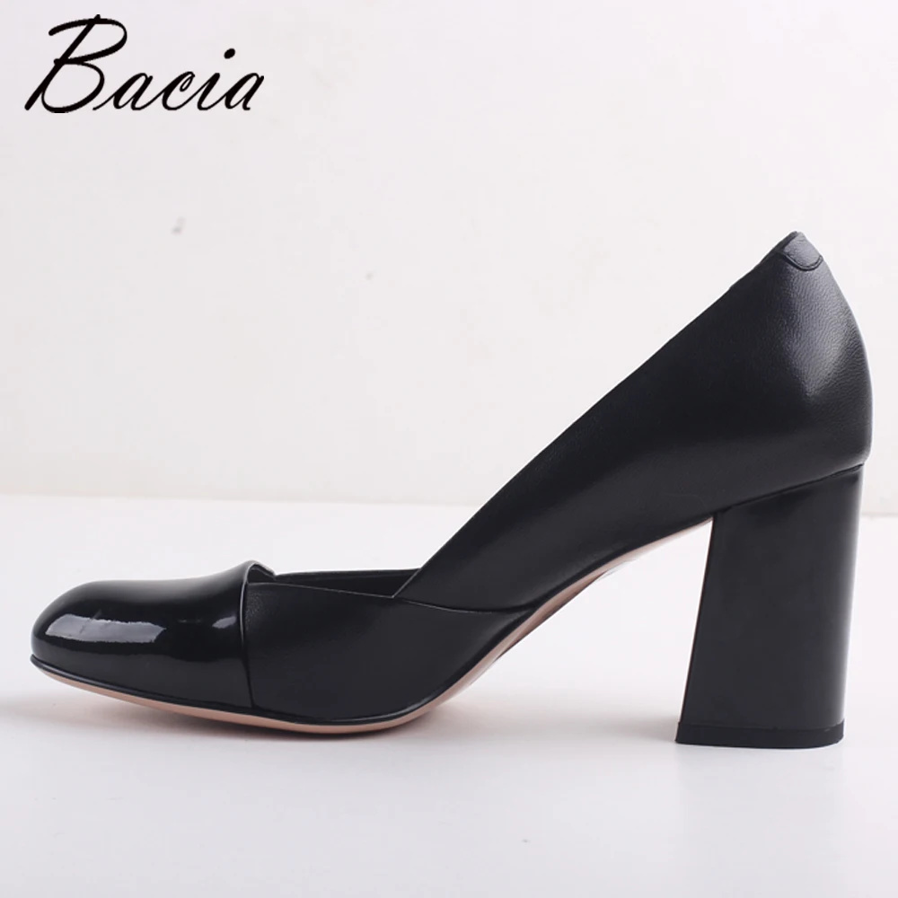 Bacia Full Grain Leather &amp Sheepskin Thick Heels Genuine Round Toe Pumps High Heel Quality Shoes Size 35-40 MWA004 | Обувь
