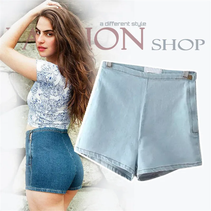 Джинсовые шорты с высокой талией для женщин яркие цвета короткие джинсы Feminino 2016