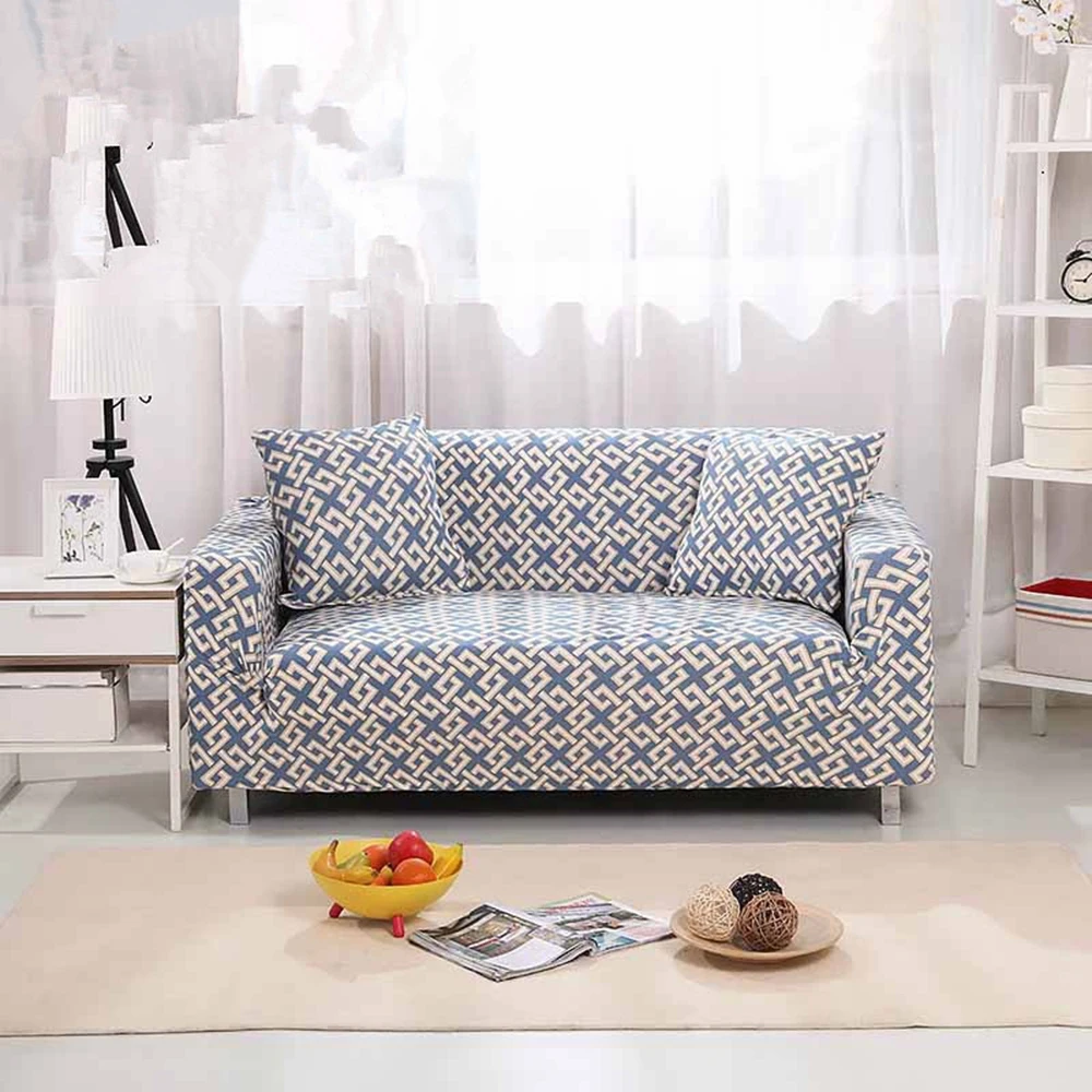 Бело голубой сетчатый чехол для дивана Трехместный простой 3 Плаза защитный и