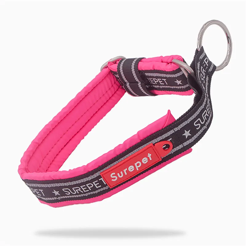Reflective Collar for Dogs Nylon Adjustable Dog Collar Soft Padded Explosion Proof Pet Collar for Medium Large Dogs Training Red