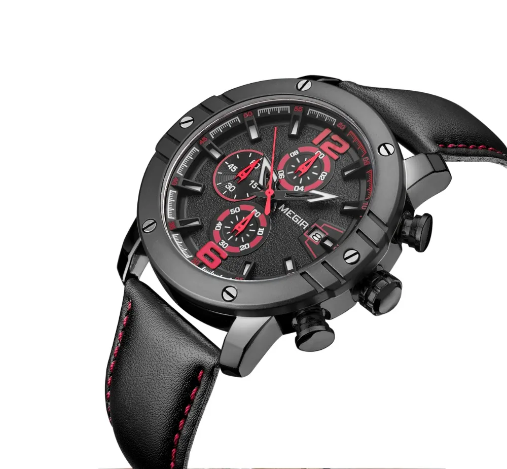 MEGIR Men Watch Relogio Masculino Top Brand Luxury Leather Military Clock Quartz Watches Relojes Hombre 2046 2048 HOT | Наручные часы
