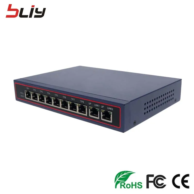 10/100 Мбит/с 10-портовый poe коммутатор ethernet 8GEP + 2GE 2 uplink порт 8 rj45 гигабитный