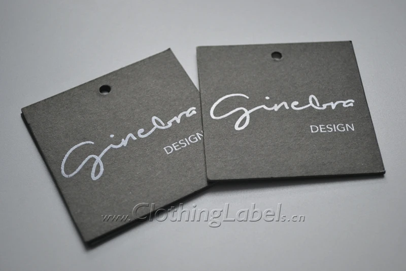 

New design black card clothing hang tags, paper clothing labels, UV logo.