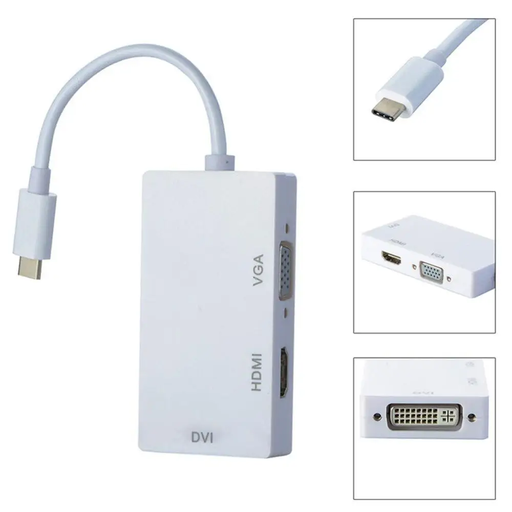 3 в 1 USB 3. 0 Type C/Mini DP к DVI HDMI VGA Кабель адаптер 4K C мультипортовый конвертер для