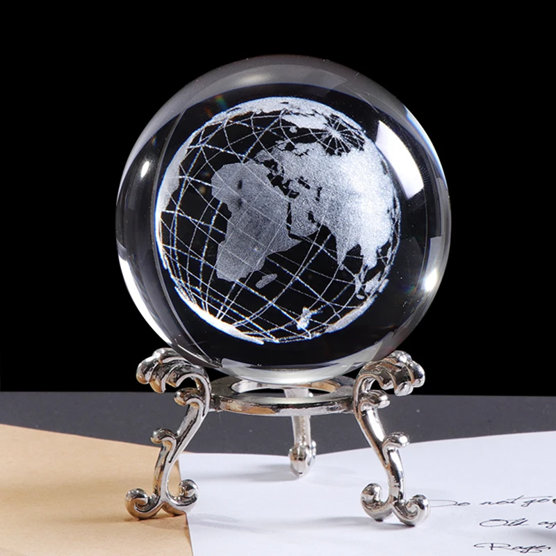 

60mm 3D Crystal Earth Ball Miniature Model Globe Laser Engraved Crystal Craft Sphere Home Decoration Accessories Gift Ornament