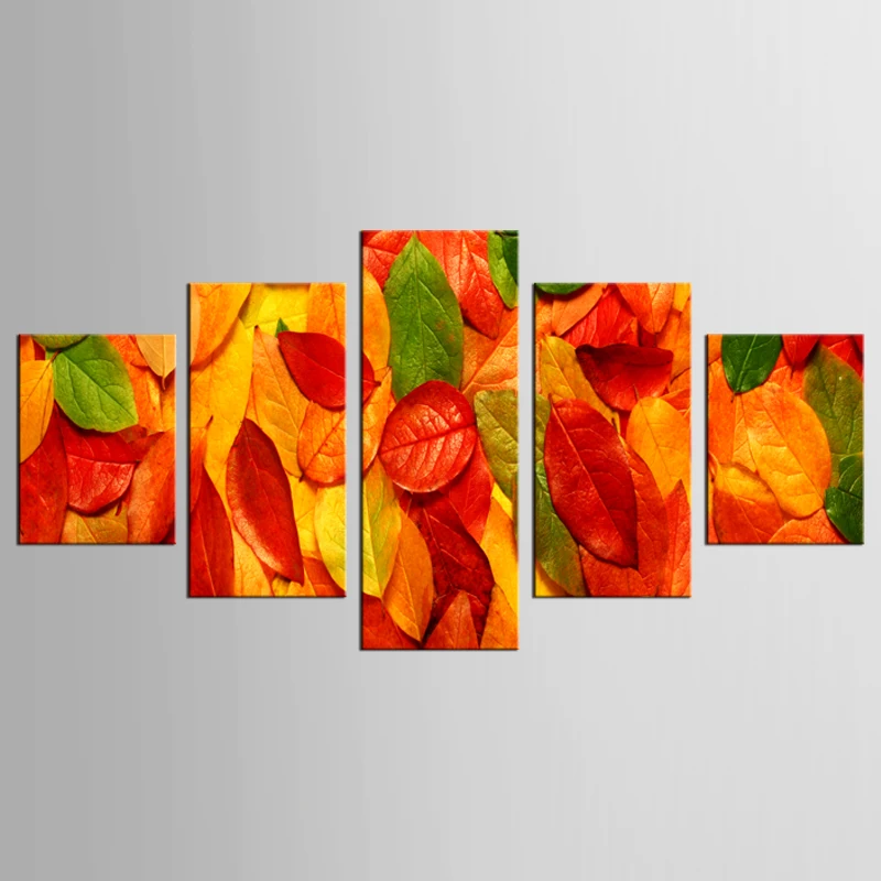Печать на холсте с красочными листьями 5 шт. недорогие картины в современном