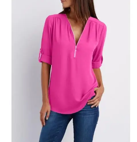 style29 Женские Большие размеры 4XL 5XL Свободные повседневные шифоновые блузки женские Летние черные однотонные Элегантные Топы Рубашки Блузы - Цвет: style29