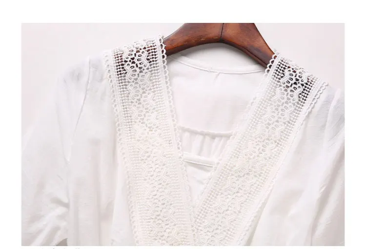 2019 Spring New Women's Sweet Ruffles V-Neck Fashion Lace Chiffon Shirt Patchwork Hollow Out Women Blouses Casual Tops T94715Z |