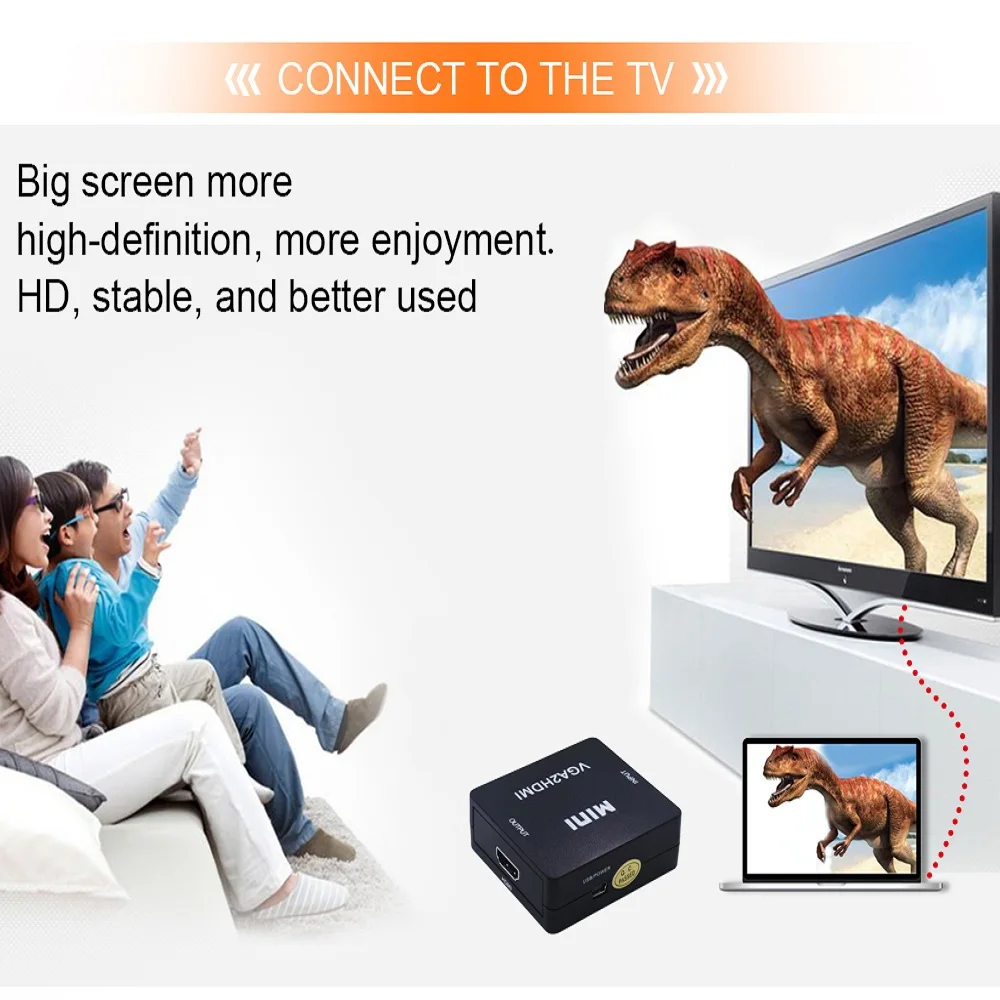 TISHRIC Mini VGA2HDMI преобразователь из VGA в HDMI адаптер с аудио кабелем USB Power Male to Female
