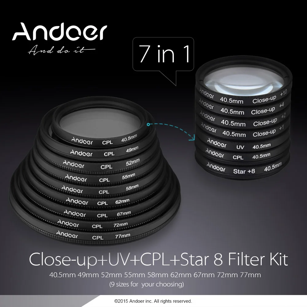 Andoer 40 5 мм УФ + CPL Star8 Крупный план (+ 1 2 4 10) фотофильтр для объектива камеры Canon Nikon Sony