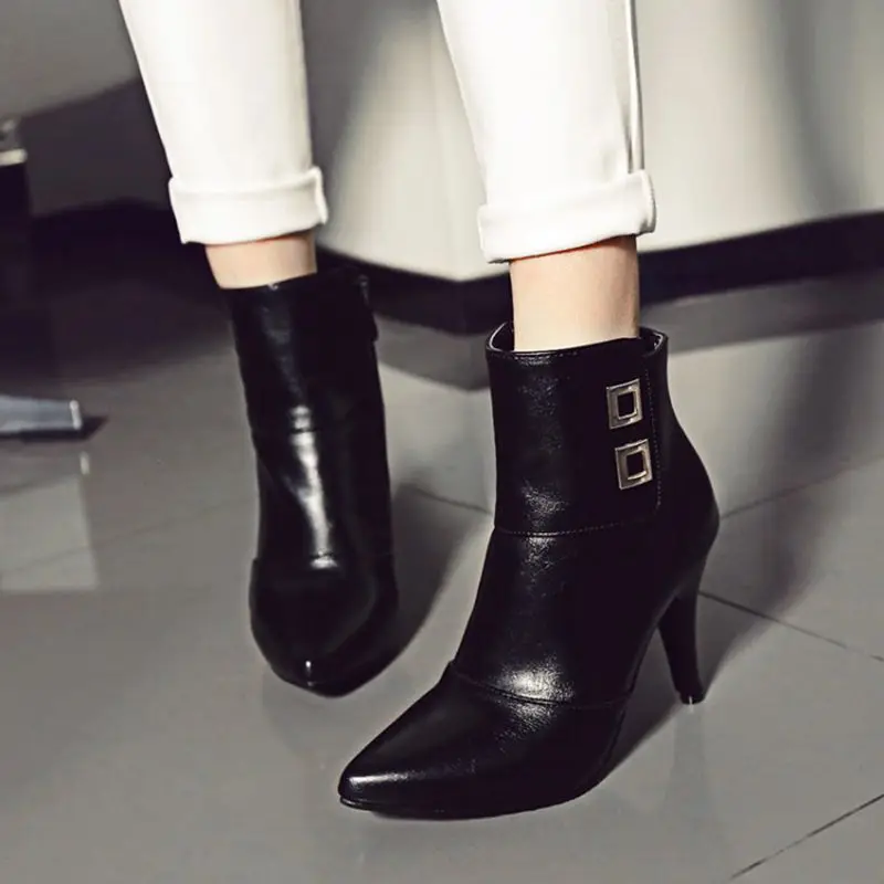 2017 г. Botas Mujer зимние ботинки новые женские с острым носком и пряжкой пикантные