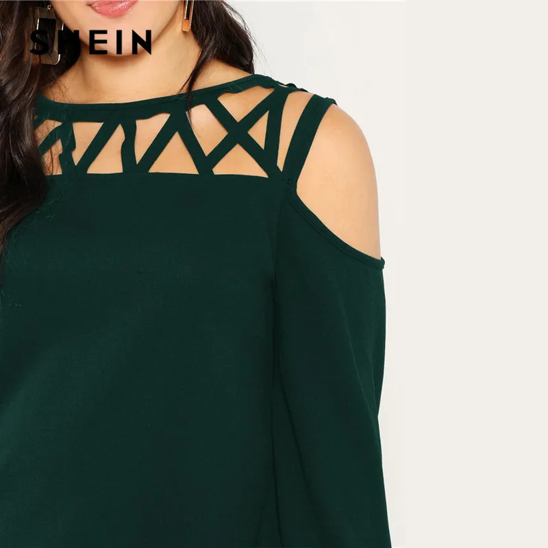 SHEIN черная Сексуальная Блузка с вырезами и открытыми плечами, рукав-фонарик, женская блузка большого размера, весна, повседневный однотонный топ, блузки, 3 цвета