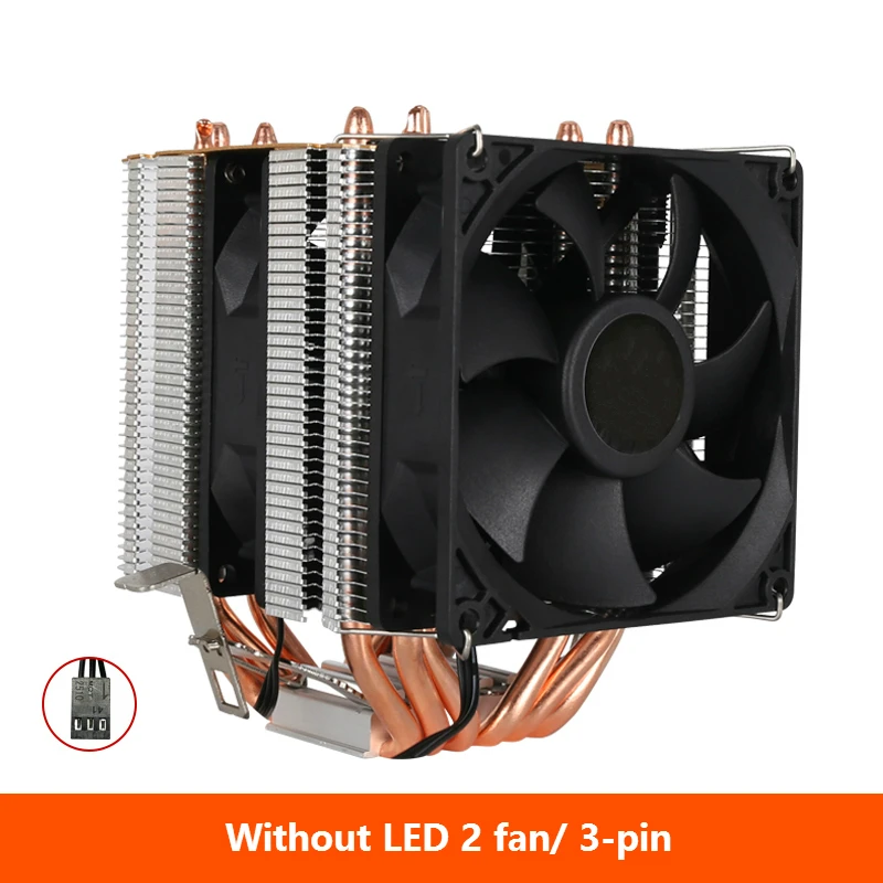 Without LED 2 fan Процессор радиатор Высокое качество 6 тепловой трубы двойная башня охлаждения 9 см вентилятор RGB поддерживает 3 вентилятора 3PIN Процессор вентилятор для Intel и для AMD - Цвет лезвия: Without LED 2 fan