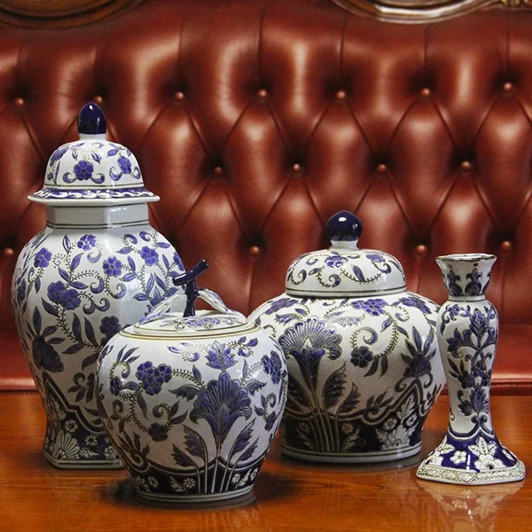 Керамические крышки guci Цзиндэчжэнь античные синие и белые фарфоровые банки для
