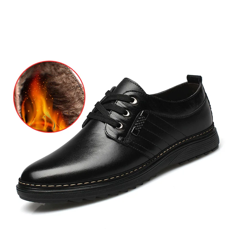 Black With Fur Shoes VESONAL/брендовая зимняя новая теплая короткая плюшевая Высококачественная обувь из искусственной кожи; деловые мужские кроссовки для взрослых; удобная мужская обувь - Цвет: Black With Fur Shoes