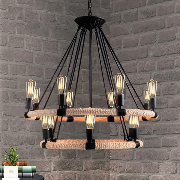8 Add 6 Lights Веревочная люстра Лофт промышленный Ретро домашний декор деревенский подвесной светильник Кофейня Бар Ресторан ротанга абажур люстры - Цвет корпуса: 8 Add 6 Lights