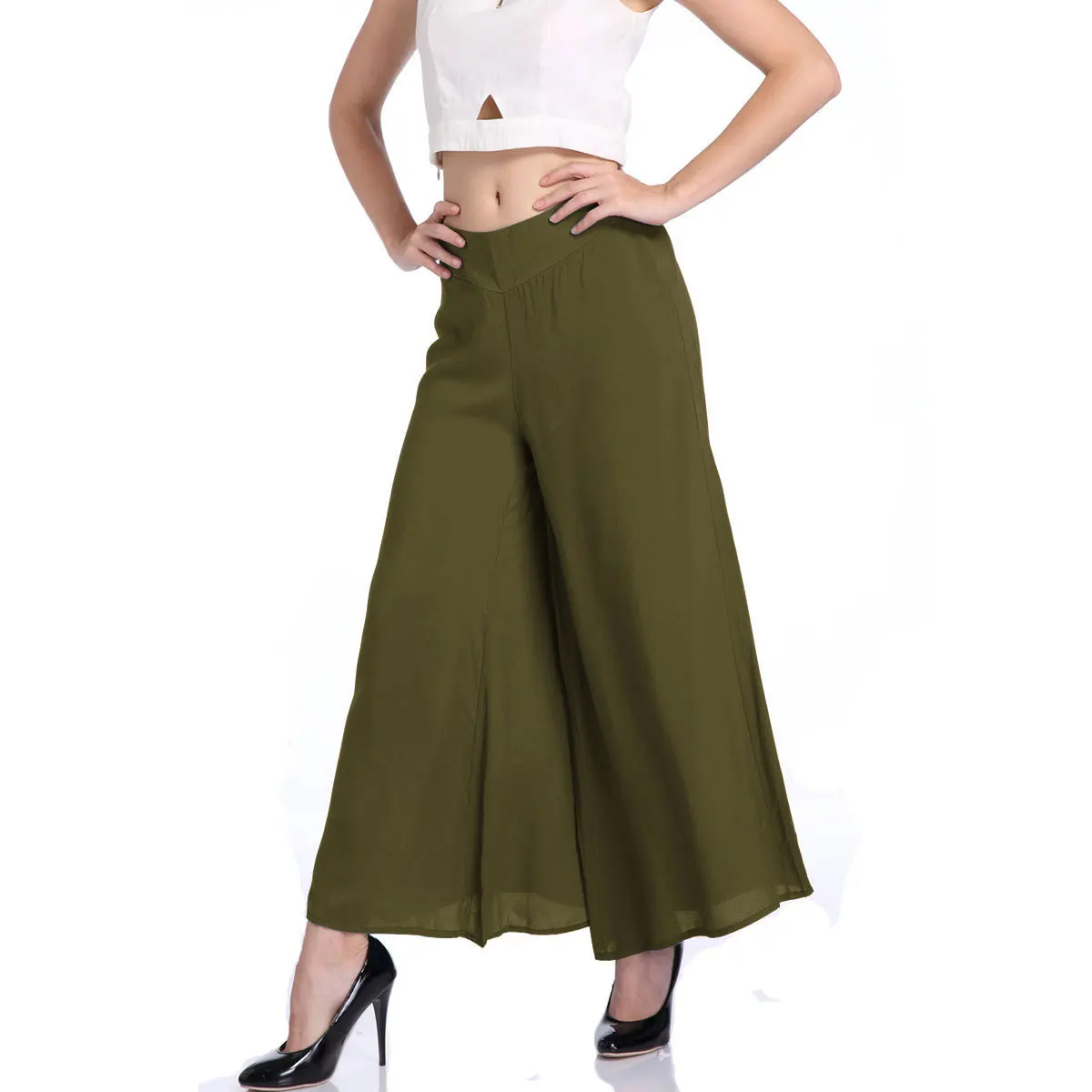 Женские широкие брюки GENPRIOR свободные длинные однотонные из органической кожи с