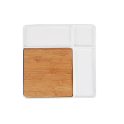 Square Керамические подносы в японском стиле с бамбуковыми разделочными досками, креативная посуда, многофункциональная тарелка для десертов/фруктов/суши - Цвет: Square