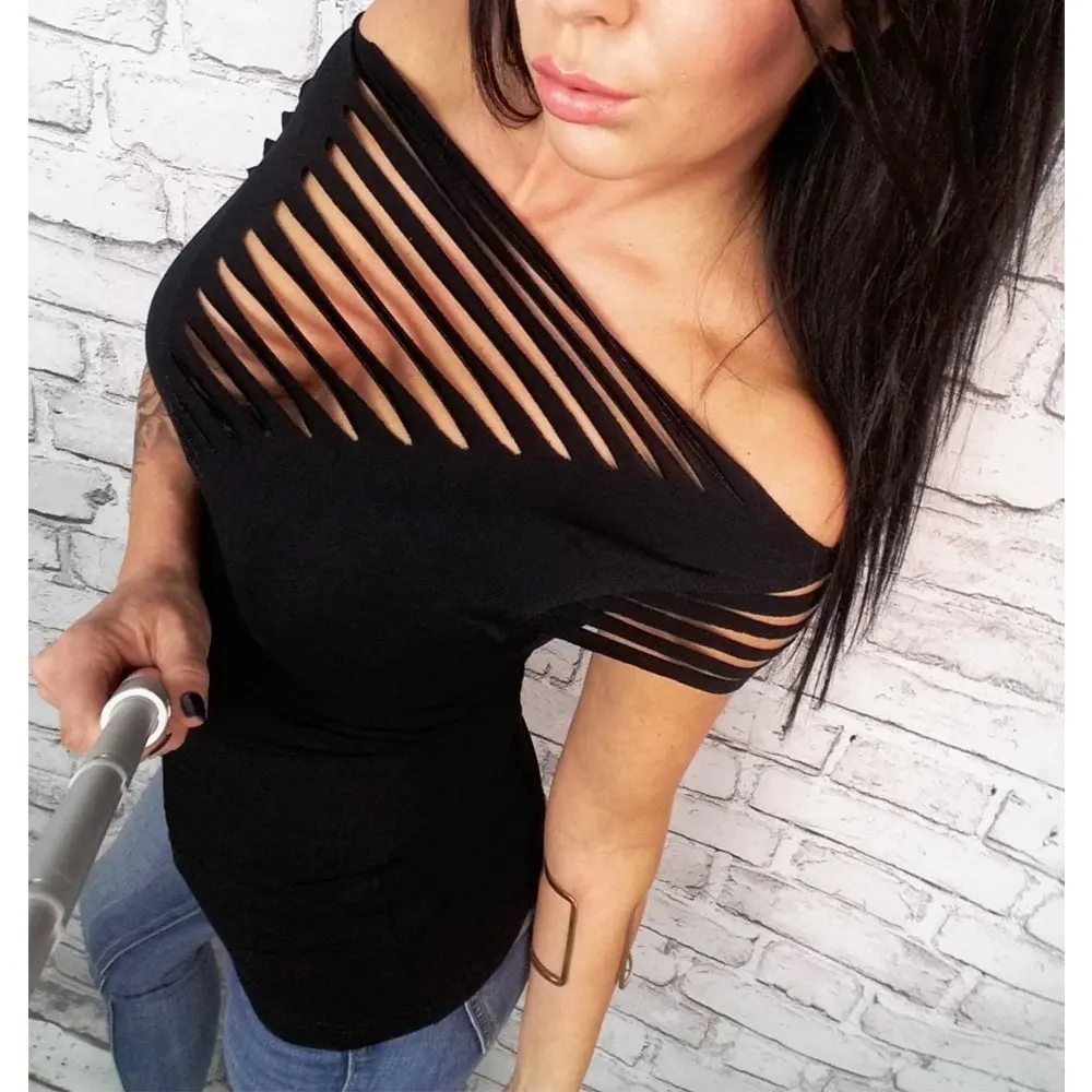 Летняя Сексуальная Открытая бандажная Футболка женская одежда Harajuku панк