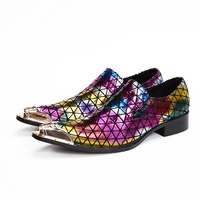 korea style luxury metallic pointed toe high heels mens shoes male snake skin leather mens studded loafers mixed color size13