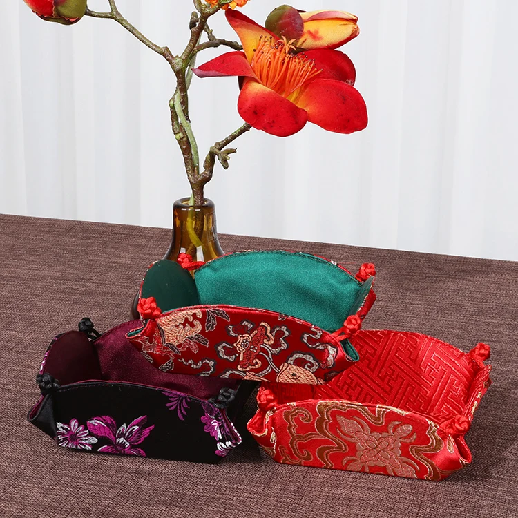 Round Foldable Home room Accessories Decoration Storage Case for Coffee Table Fruit Candy Box Handmade Chinese Silk Brocade | Дом и сад