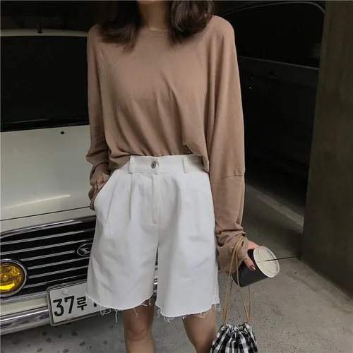 Корейские Ulzzang винтажные свободные мягкие хлопковые однотонные футболки с