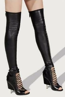 top quality sexy black stretch leather thigh high gladiator boots strange heel buckle strap over the knee women boots newest