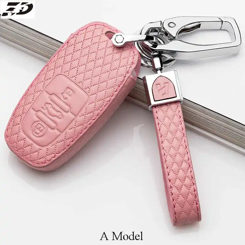 A Model Pink Натуральная кожа, автомобильные аксессуары, брелок чехол для Audi A1 A2 A3 A4 A5 A6 A7 TT Q3 Q5 Q7 R8 S6 S7 S8 SQ5 RS5 Флип складной держатель для ключей - Название цвета: A Model Pink