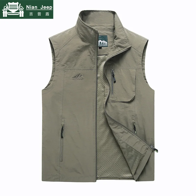 Khaki Vest Летний Быстросохнущий жилет размера плюс M-7XL, мужская верхняя одежда, тактический жилет с дышащей сеткой, жилет с воротником-стойкой, пальто, chaleco hombre - Цвет: Khaki Vest