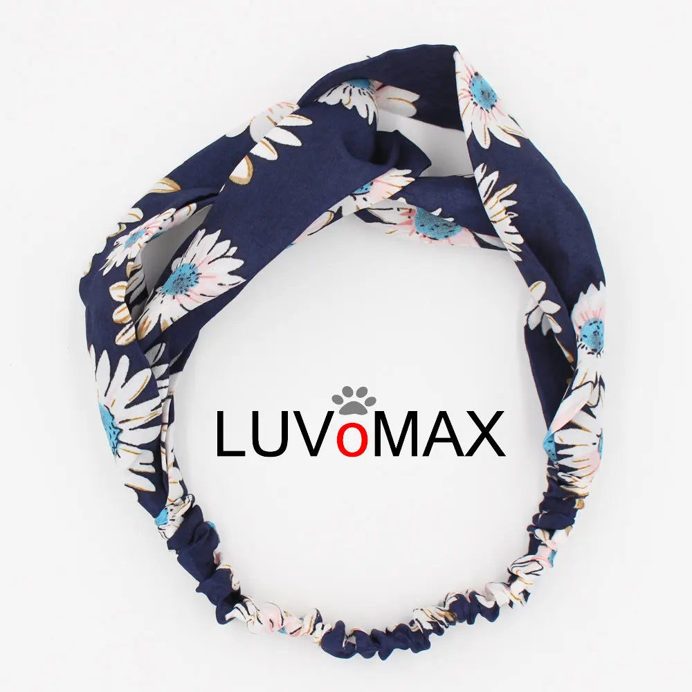 Flower Navy Blue Повязка на голову в стиле барокко с цветочным принтом, винтажная повязка на голову для женщин, аксессуары для волос, полосатая эластичная повязка на голову, головной убор - Цвет: Flower Navy Blue