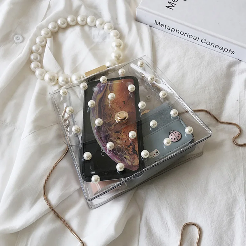 Женские Прозрачные сумки тоут RanHuang маленькие на плечо с цепочками и жемчугом лето 2019|Сумки ручками| |