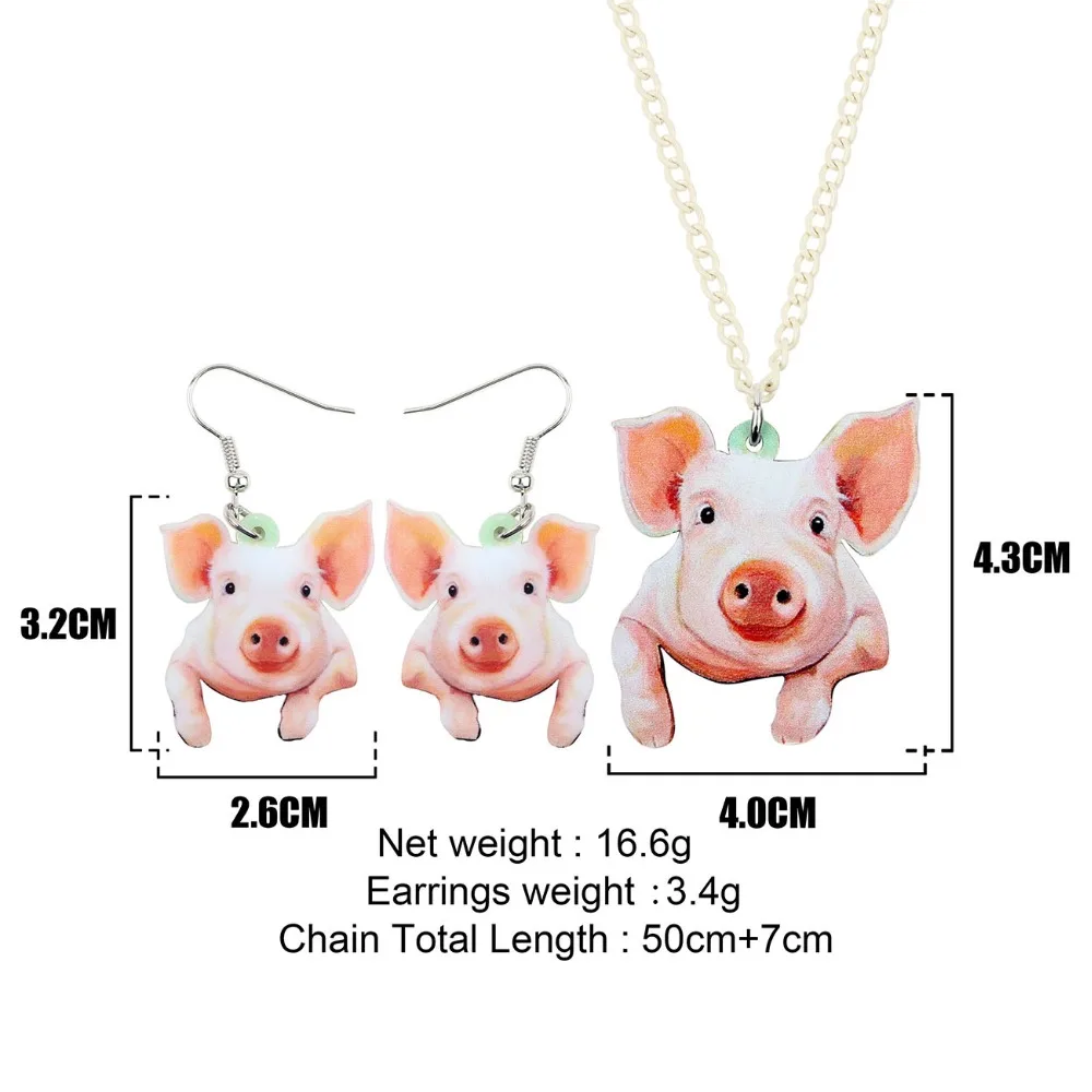 Bonsny акриловые серьги свинка Happy Pig ожерелье с цепным воротником Мультяшные фермы