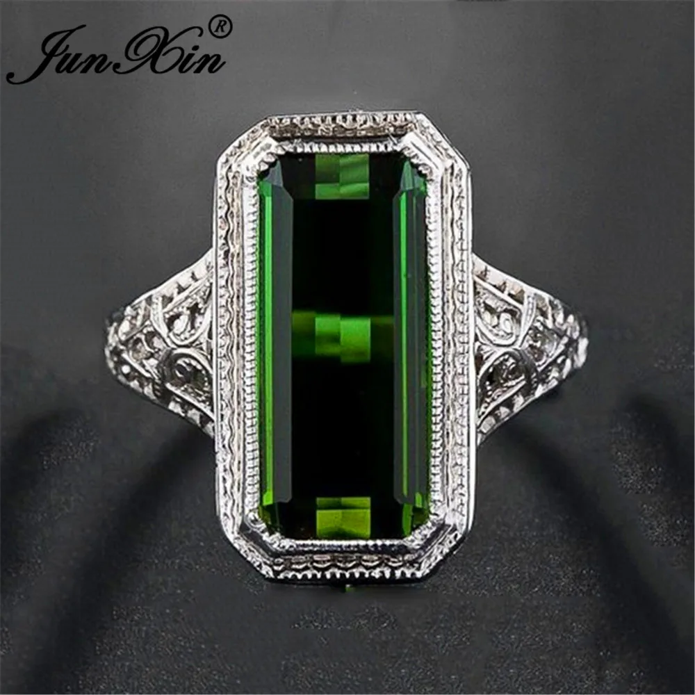 ROXI античное серебро Цвет зеленый камень прямоугольник большие кольца для мужчин