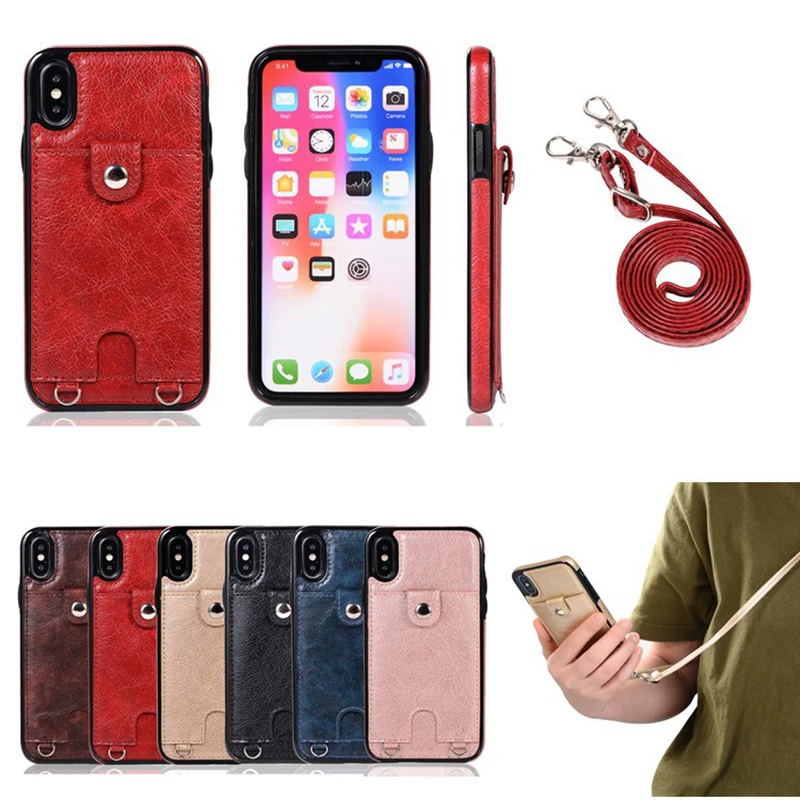 Винтажный чехол для телефона из искусственной кожи для iPhone Xs Max XR X, чехол-кошелек для карт для iPhone 6, 6 S, 7, 8 Plus, чехол-накладка на заднюю панель с ремешком