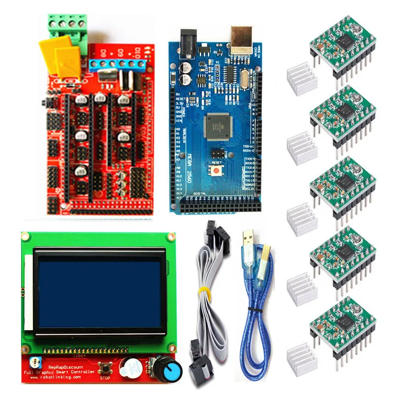 Комплект для 3D принтера с RAMPS1.4 + Mega 2560 5 шт. A4988 радиатором ЖК дисплей 12864