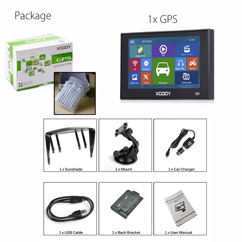 XGODY 520 5 дюймов Автомобильный gps навигатор 256 МБ+ 8 Гб сенсорный экран FM SAT NAV грузовик gps навигатор Navitel Европа бесплатное обновление карты