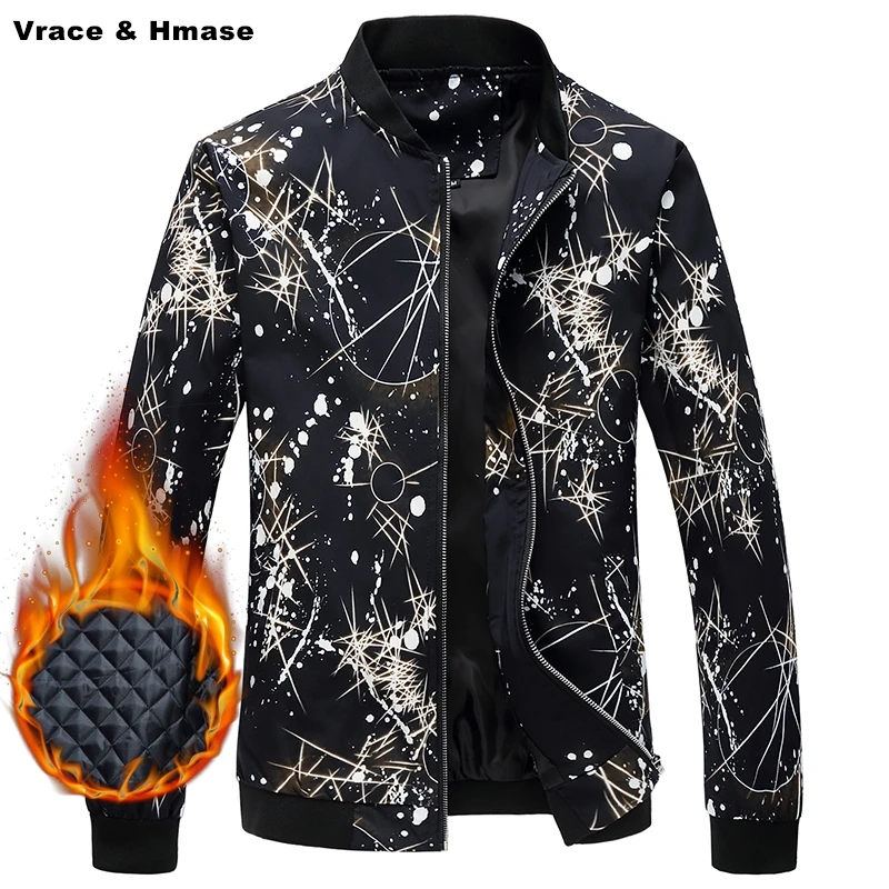 

Large size 6XL Personalized graffiti printing business casual jacket New arrival 2017 top quality cotton liner winter jacket men