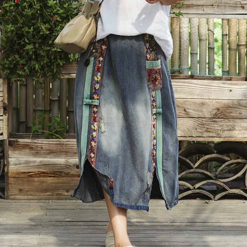 Летняя юбка Женская Ретро Свободная Повседневная джинсовая 2019 Новый женский