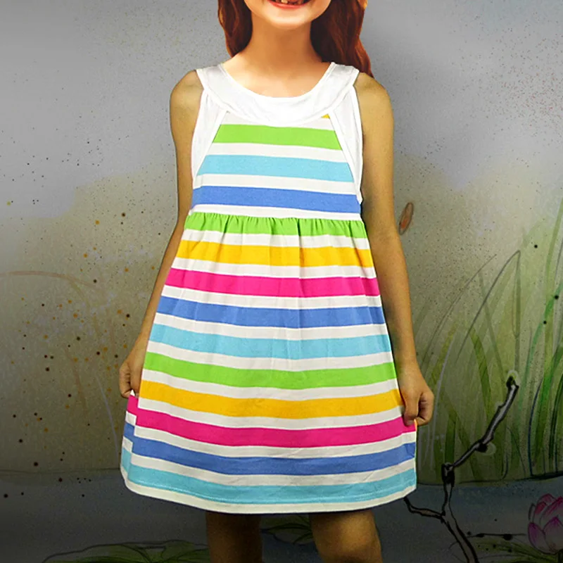 Хлопковое платье для девочек летнее трикотажное принцессы без рукавов в полоску