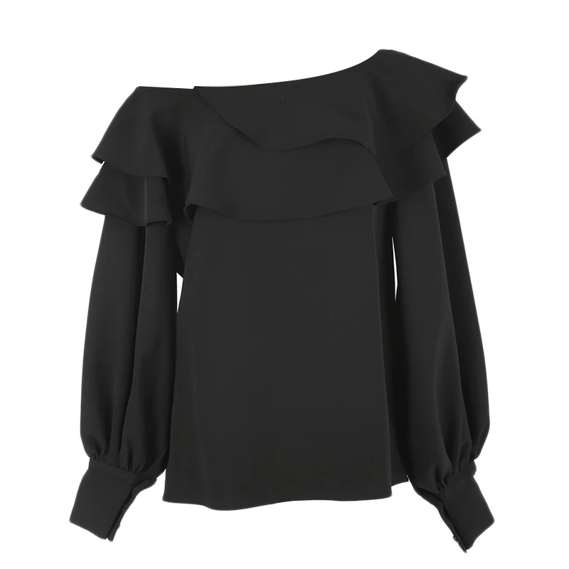 black blouse Дизайн с вырезом лодочкой Элегантные Женские однотонные шифоновые блузки+ 4 цвета юбка русалки модные OL костюмы наборы C1751 - Color: black blouse