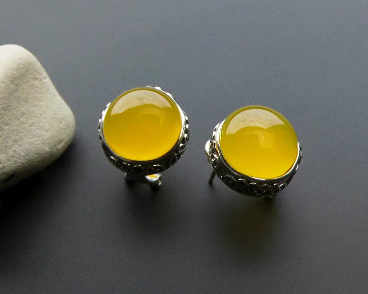 Серьги из серебра S925 пробы, натуральный желтый камень, 925 тайский гранат в серебре, серьги-гвоздики для женщин, вечерние, свадебные ювелирные изделия, LE105