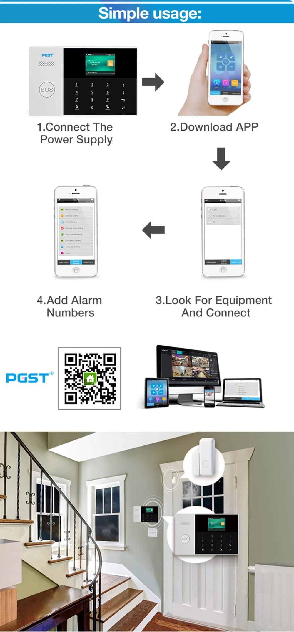 PGST 433 МГц беспроводная сенсорная ЖК-клавиатура wifi GSM GPRS домашняя охранная сигнализация приложение сирена с дистанционным управлением RFID карта снятие с охраны