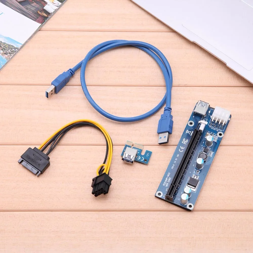 PCI E 1x к 16x Шахтерская машина расширитель переходника адаптер карты 60 см sata 8pin