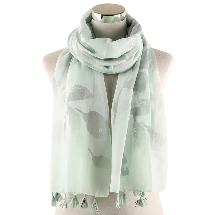 Light Green FOXMOTHER осень зима цветочный шарф Мусульманский Хиджаб мусселин цветок обертывание пашмины фуларды хиджаб с бахромой шаль для женщин - Цвет: Light Green