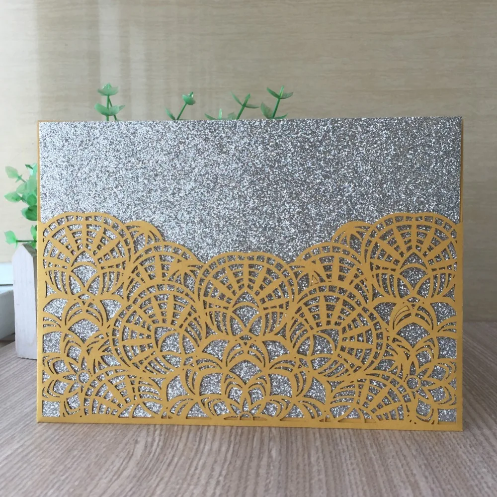 

40pcs/lot Luxury Gold Coconut Trees Laser Cut Wedding Invitations Card Elegant Wedding Envelopes Event Party Wedding Decoration